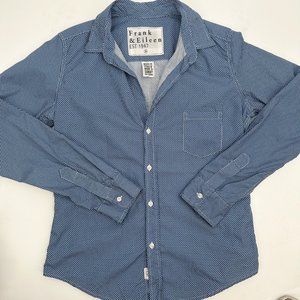 Frank‎ & Eileen Barry Signature Crinkle Shirt Blue White Fish Long Sleeve Small